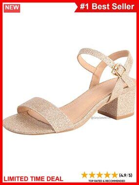 Women's Open Toe Ankle Strap Glitter Low Block Chunky Heel Sandals